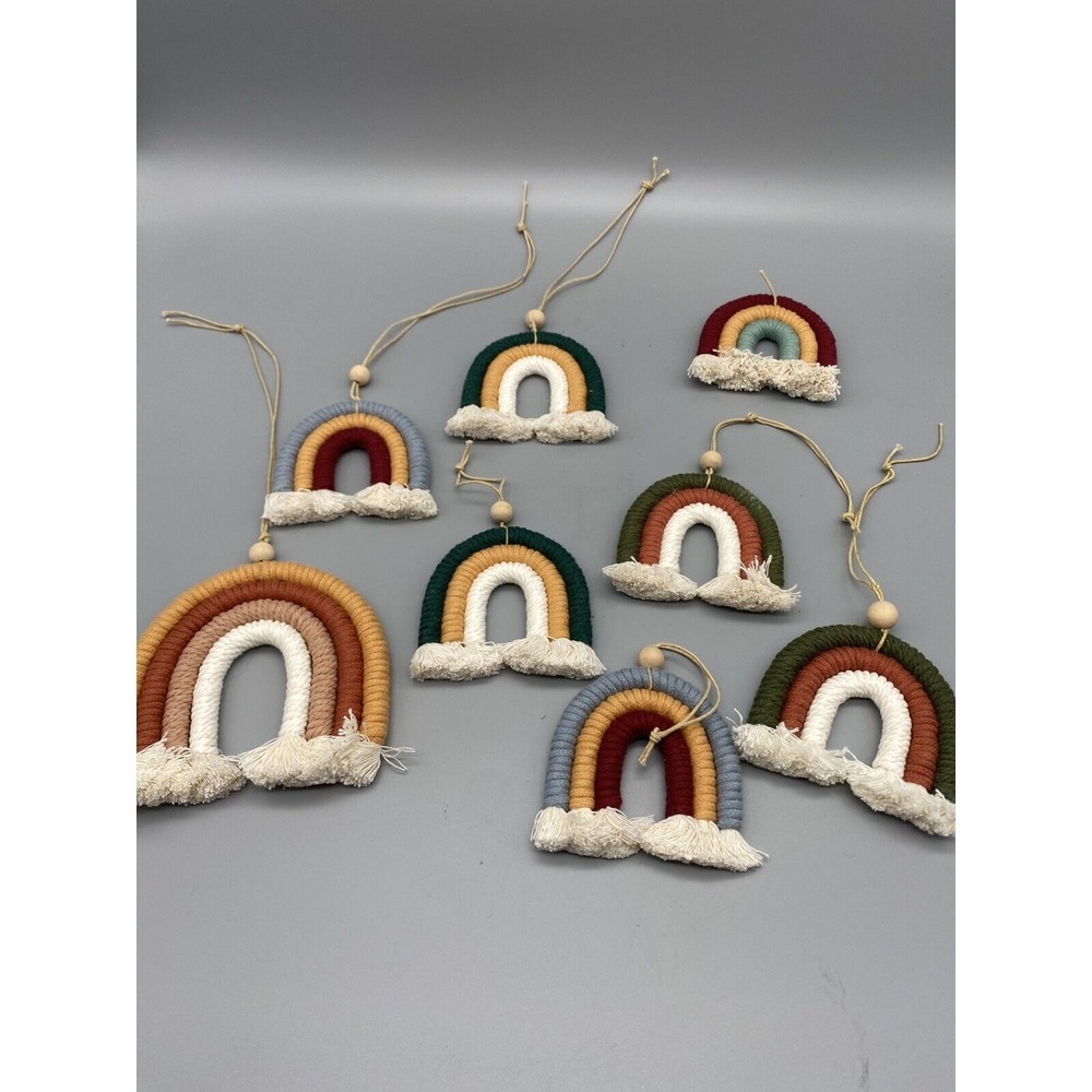 Set Of 8 Boho Macrame Rainbow Ornaments‎ Wall Hangings